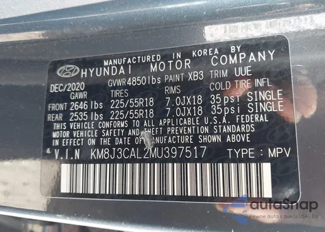 2021 Hyundai Tucson Sel из США, поврежденный, VIN KM8J3CAL2MU397517